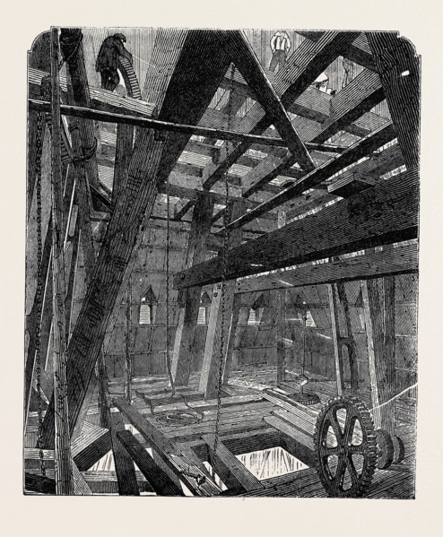 SCAFFOLDING FOR RAISING THE QUARTER BELLS IN THE CLOCK TOWER OF THE NEW HOUSES OF PARLIAMENT