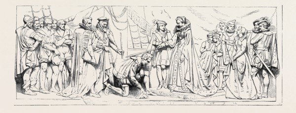 BAS-RELIEF IN THE PRINCE'S CHAMBER, HOUSE OF LORDS, QUEEN ELIZABETH KNIGHTING SIR FRANCIS DRAKE