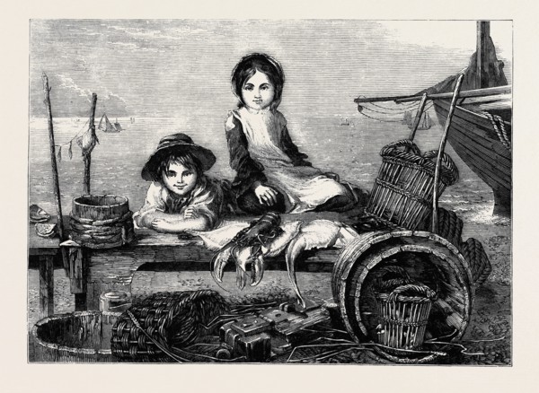 "CHILDREN MINDING THEIR MOTHER'S STALL - THE FISH MARKET" PAINTED BY MRS. BACKHOUSE, IN THE