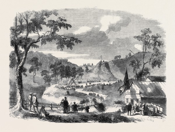 THE VICTORIAN GOVERNMENT RAILWAYS, LAYING THE FIRST STONE OF JACKSON'S CREEK VIADUCT