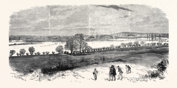 THE FLOODS AT OXFORD FROM THE NORTH HINKLEY HILL, UK, 1869