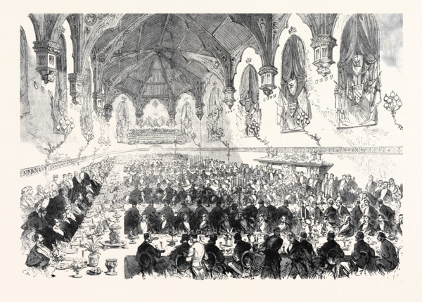 THE MAJORITY OF THE DUKE OF NORFOLK: DINNER IN THE BARONS' HALL, ARUNDEL CASTLE, 1869