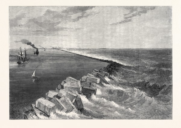 THE ISTHMUS OF SUEZ MARITIME CANAL: BREAKWATER AT PORT SAID, AND MEDITERRANEAN ENTRANCE TO THE