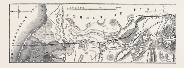 THE ISTHMUS OF SUEZ MARITIME CANAL: PLAN OF THE MARITIME CANAL, WITH THE SMALL FRESH-WATER CANAL,