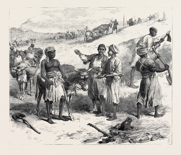 THE ISTHMUS OF SUEZ MARITIME CANAL: LABOURERS REMOVING EARTH, 1869