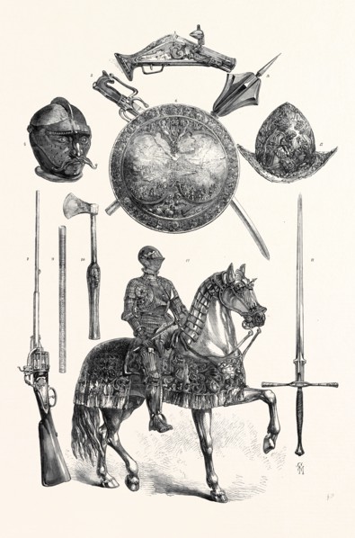ARMS AND ARMOUR FROM THE MEYRICK COLLECTION, SOUTH KENSINGTON, LONDON, 1869, UK