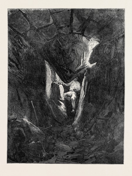 THE EXPLORATIONS AT JERUSALEM: VOUSSOIR OF ROBINSON'S ARCH FALLEN THROUGH THE ARCH OF TUNNEL BELOW,