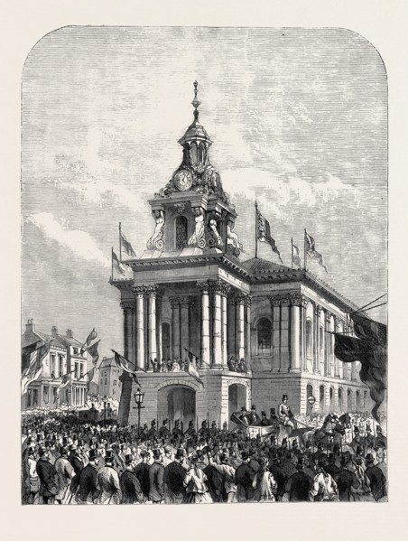 EARL DE GREY AND RIPON GOING FROM THE TOWNHALL AT BURSLEM TO OPEN THE WEDGWOOD INSTITUTE, 1869