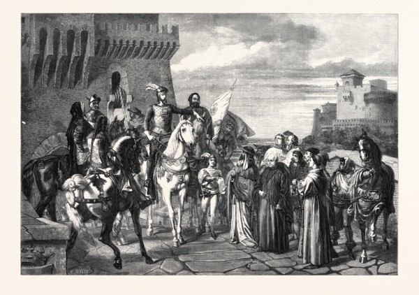 "BERNABO VISCONTI, DUKE OF MILAN, RECEIVING THE NUNCIOS FROM POPE INNOCENT VI., IN 1361," BY