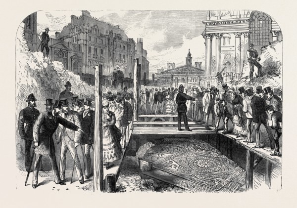 ROMAN PAVEMENT FOUND IN THE POULTRY, NEAR THE MANSION HOUSE, LONDON, UK, 1869