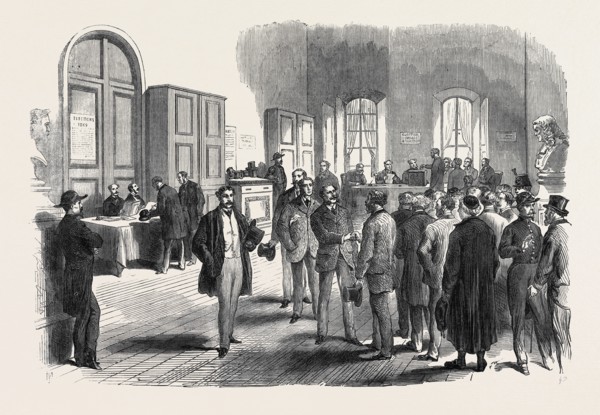 THE ELECTIONS IN FRANCE: ELECTORS VOTING AT THE MAIRIE OF THE LOUVRE, 1869