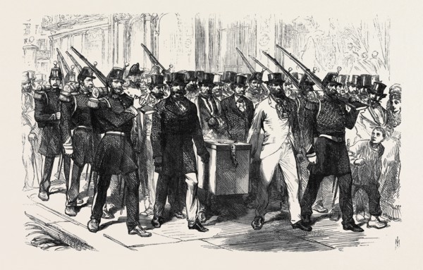 THE ELECTIONS IN FRANCE: REMOVAL OF THE VOTING-URN FROM A DISTRICT POLLING-PLACE TO THE MAIRIE,