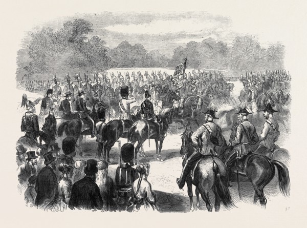 THE GUARDS' PARADE AT THE HORSE GUARDS IN HONOUR OF QUEEN VICTORIA'S BIRTHDAY, UK, 1869