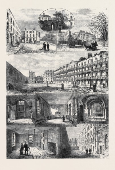 THE QUEEN'S BENCH PRISON: 1. Entrance Gateway to Governor's House; 2. Courtyard and Governor's
