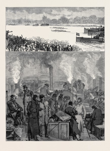 THE OXFORD AND CAMBRIDGE BOAT RACE: THE PRESS BOAT IN A FOG ON SATURDAY MORNING, AND THE RACE