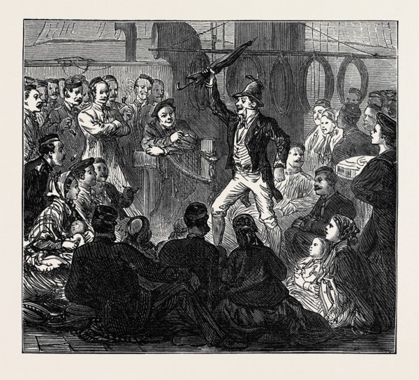 LIFE ON BOARD A TROOP SHIP: EVENING AMUSEMENTS, 1874