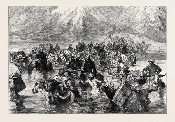 THE MISSION TO YARKUND: CROSSING THE SHAYOK BELOW THE KHARDUNG PASS, 1874