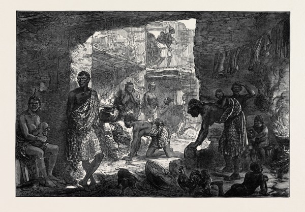 THE ASHANTEE WAR: INTERIOR OF A NATIVE HUT, CAPE COAST CASTLE, 1874