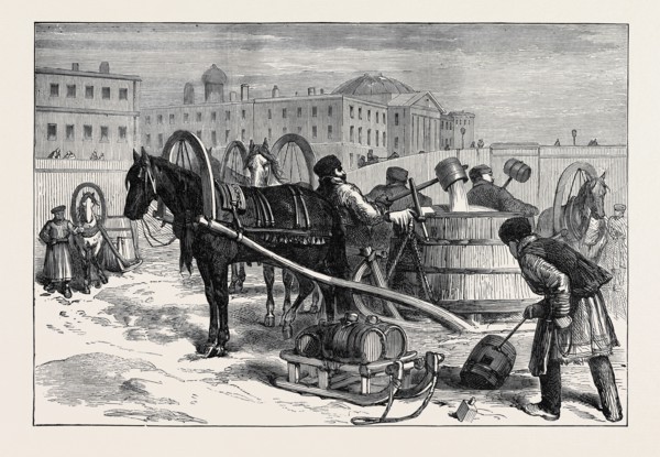 TAKING WATER FROM THE NEVA AT ST. PETERSBURG, RUSSIA, 1874