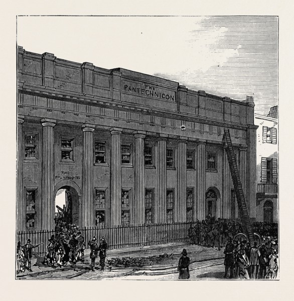 THE BURNING OF THE PANTECHNICON: THE MOTCOMB STREET FRONT, LONDON, 1874