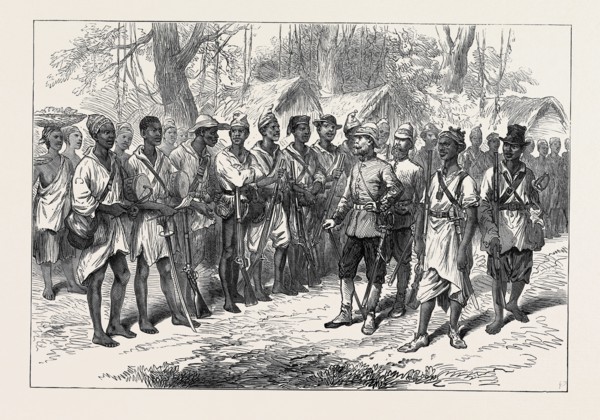 THE ASHANTEE WAR: INSPECTING KOSSOHS AT PRAH-SU, 1874
