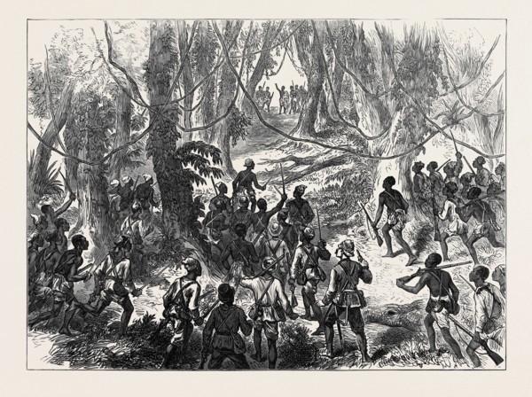 THE ASHANTEE WAR: LORD GIFFARD AND ADVANCE SCOUTS ON THE ADANSI HILLS WARNED BY AN ASHANTEE PRIEST
