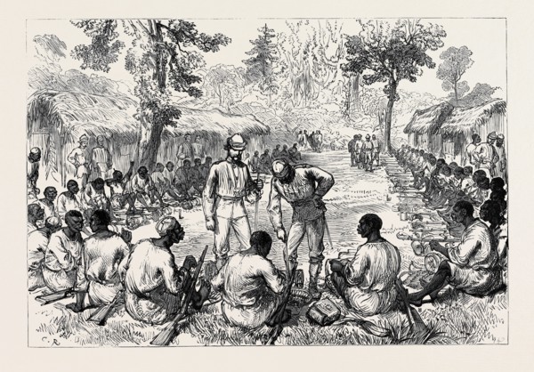 THE ASHANTEE WAR: COUNTING AND INSPECTING AMMUNITION OF THE BONNY MEN, 1874