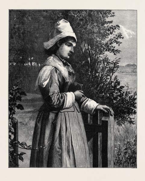 "HOMEWARD SERENELY SHE WALKED, WITH GOD'S BENEDICTION UPON HER." PAINTED BY A.C.H. LUXMORE, IN THE