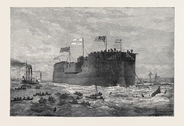 LAUNCH OF THE GERMAN FRIGATE KAISER AT POPLAR, 1874