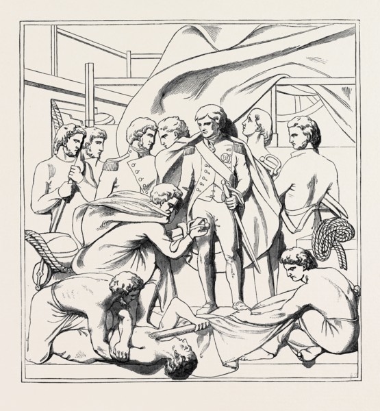 BAS RELIEF OF THE NELSON COLUMN, NELSON RECEIVING THE OFFICERS' SWORDS AFTER THE BATTLE OF ST.