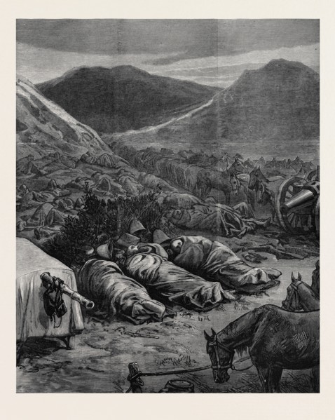 THE AFGHAN WAR: SLEEPING ON THE BATTLEFIELD, THE NIGHT BEFORE THE ATTACK ON FORT ALI MUSJID, 1879