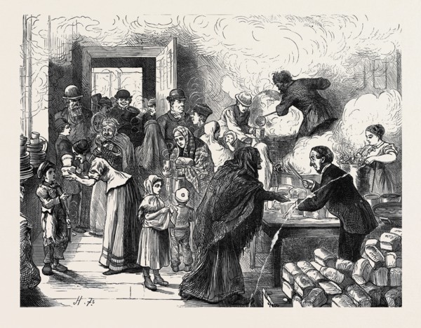 THE DISTRESS AT SHEFFIELD: DISTRIBUTING SOUP AT BRIGHTSIDE, 1879