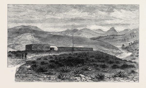 THE ZULU WAR: FORT MELVILL, NEAR ISANDHLWANA; 1. Spur of Oscarberg; 2. Ridge where the waggons are;
