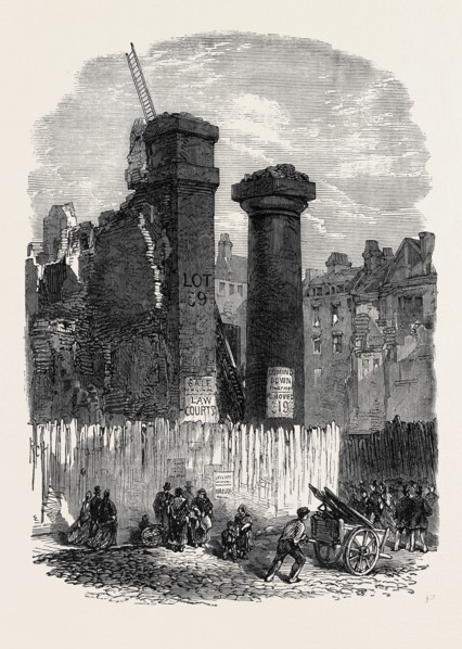DEMOLITION OF THE ENTRANCE TO CLEMENT'S INN, STRAND, LONDON, UK, 1867