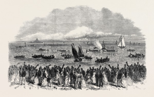 RACE OF SIX LIFEBOATS AT PENZANCE, UK, 1867