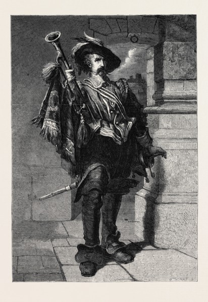 "A TRUMPETER," BY C. CATTERMOLE, FROM THE EXHIBITION OF THE INSTITUTE OF PAINTERS IN WATER COLOURS,