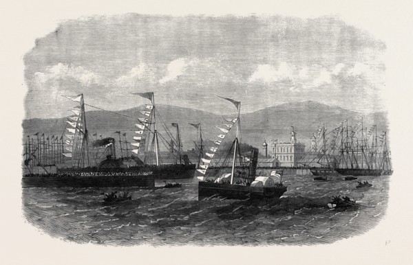 OPENING OF THE NEW GRAVING-DOCK AT BELFAST BY THE LORD LIEUTENANT OF IRELAND, 1867