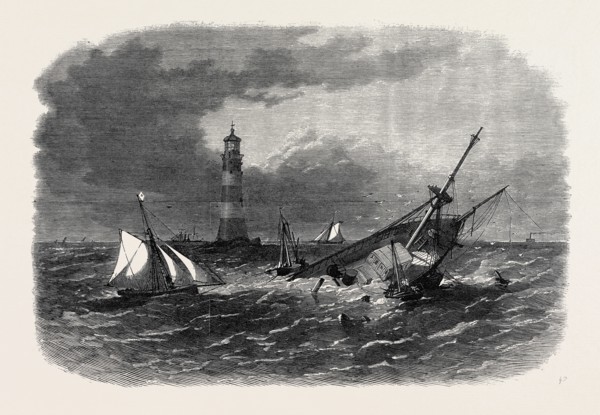 WRECK OP THE SCREW STEAMSHIP HIOGO ON THE EDDYSTONE ROCKS, 1867