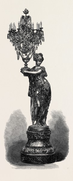 FIGURE HOLDING CANDELABRUM, BY THE COMPAGNIE DES MARBRES ONYX D'ALGERIE, EXHIBITED BY G. VIOT AND
