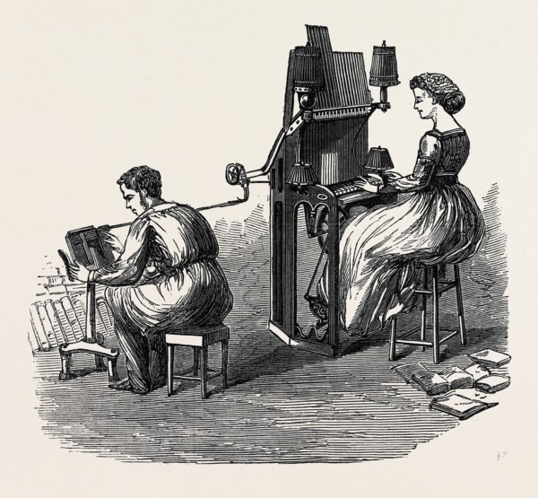 THE PARIS INTERNATIONAL EXHIBITION: DELCAMBRE'S TYPE COMPOSING MACHINE, FRANCE, 1867