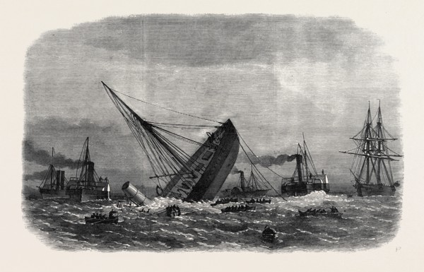 WRECK OF THE GREEK WAR-STEAMER BOUBOULINA, DESTROYED BY EXPLOSION, AT LIVERPOOL, UK, 1867