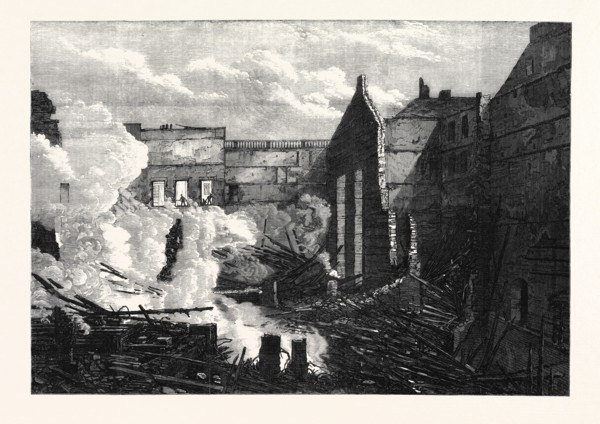 RUINS OF THE INTERIOR OF HER MAJESTY'S THEATRE AFTER THE FIRE, LONDON, UK, 1867