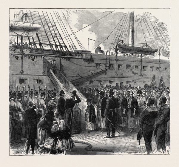 PRINCE TOKUGAWA MINBUTAIHO, BROTHER OF THE TYCOON OF JAPAN, VISITING H.M, TROOP SHIP SERAPIS AT