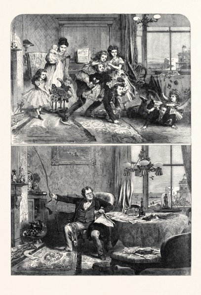 CHRISTMAS TIME, FIRST AND SECOND FLOORS, DRAWN BY ALFRED HUNT, 1867