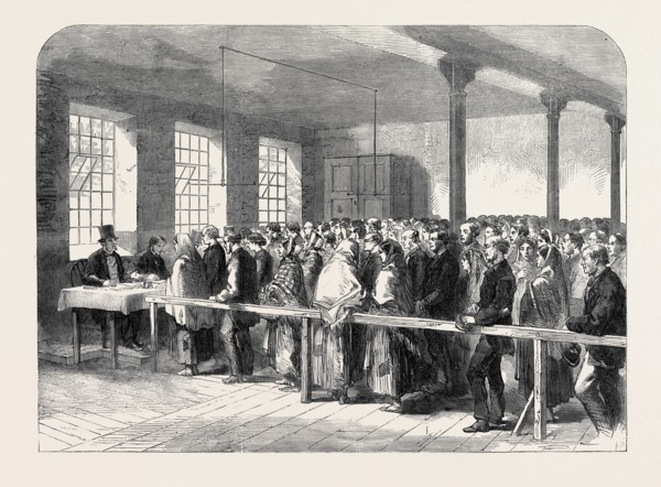 THE COTTON FAMINE: DISTRIBUTING TICKETS FOR BREAD, SOUP, MEAT, MEAL, COAL, ETC., AT THE OFFICE OF A