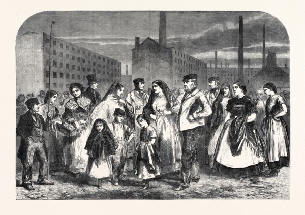 THE COTTON FAMINE: GROUP OF MILL OPERATIVES AT MANCHESTER, 1862