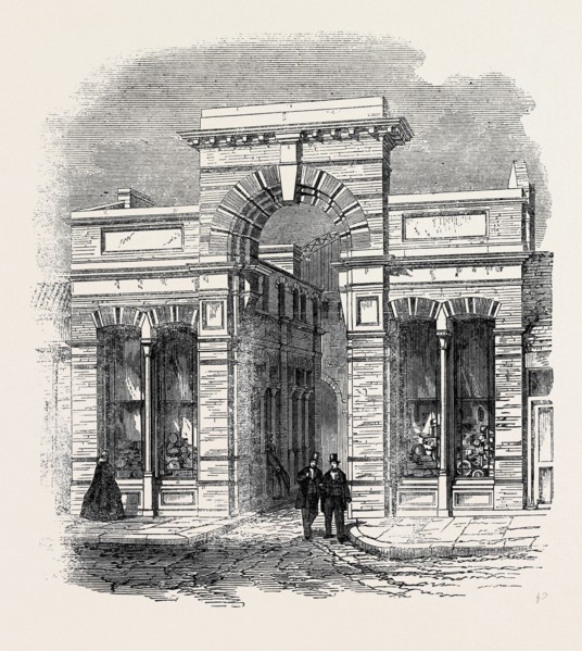 ENTRANCE TO THE AGRICULTURAL HALL FROM THE HIGH STREET, ISLINGTON, 1862