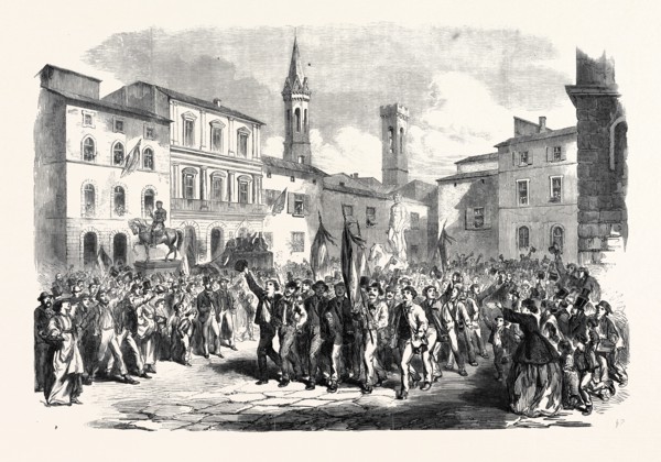 GARIBALDIAN VOLUNTEERS IN THE PIAZZA DELL' INDEPENDENZA, FLORENCE, ITALY, 1866