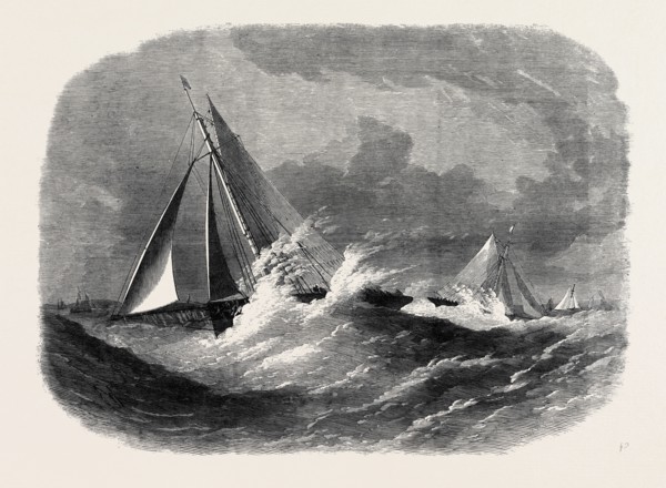 FIRST CLASS CUTTER MATCH OF THE ROYAL THAMES YACHT CLUB: THE VINDEX AND CHRISTABEL IN SEA REACH,
