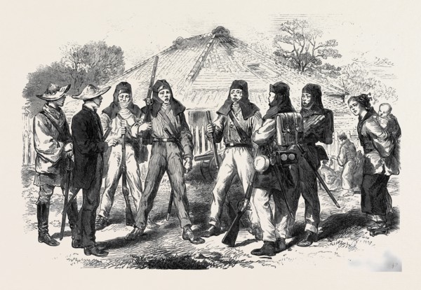 JAPANESE SOLDIERS IN EUROPEAN COSTUME AT YOKOHAMA, JAPAN, 1866